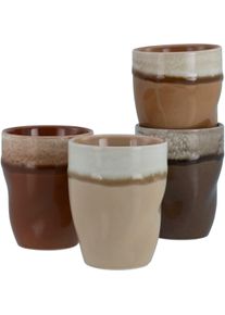 Becher Creatable "Squeezy Mocha Mousse, Kaffeebecher 4-tlg", bunt, B:8,5cm H:11cm &Oslash;:8,5cm, Steinzeug, Trinkgef&auml;&szlig;e, Becher, Einzigartige Optik, Reaktivglasur