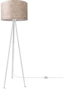 Paco Home Stehlampe "Trina Pillar", wei&szlig;, H: 148,5cm, Leuchten, Stativ Stehlampe Wohnzimmer Dreibein Lampe Mit Stoffschirm Retro, Stehlampe