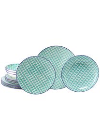 Teller-Set Creatable "Mediterran, Teller Set 12-tlg.", petrol, 12, Steinzeug, Geschirr-Sets, Teller-Set, Mediterraner Flair, Traditionell keramische Motive