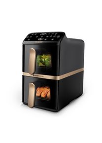Philips Hei&szlig;luftfritteuse "NA462/70 4000 Series Stacked Dual Basket und 10L Kapazit&auml;t (5+5L)", schwarz, dunkelgrau, kupfer, B:24cm H:40cm T:47cm, Fritteusen, RapidAir Technologie; Schwarz/Dunkelgrau, kupfer Griff, Hei&szlig;luftfritteuse