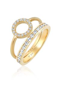 Ring-Set Elli Premium "Ring Memorie Kreis Geo 2er Set 925 Silber, mit Kristallen von Swarovski" Gr. 54, gold, Fingerringe, Damen, 54, Silber 925 (Sterlingsilber), Ring-Set