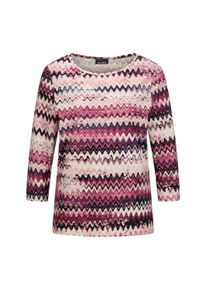 Print-Shirt GOLDNER "Kurzgr&ouml;&szlig;e Halbarm-Viskosebluse, Zickzack-Design", Damen, Gr. 25, lila (beere, gemustert), Obermaterial: 95% Viskose CV. 5% Elasthan EL., Modisch, U-Boot-Ausschnitt, Shirts Print-Shirt, Zickzack-Muster