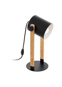 Eglo Tischleuchte "HORNWOOD Tischlampe, Nachttischlampe, Retro, Industrial, Stahl, Holz", schwarz (schwarz, creme braun), 1, &Oslash; 0cm H: 42cm, 1 Stk., Leuchten, Wohnzimmer, Esszimmer, Schlafzimmer, 1flammig, schwarz, braun, 42x18cm, Tischleuchte