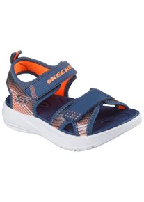 Sandale Skechers "MICROSPEC-SPLASH", Jungen, Gr. 33, blau (navy, orange), Lederimitat, kontrastfarbene Details, Schuhe Sandale, leichte Sandale mit Klettverschluss, Gr&ouml;&szlig;enschablone zum Download