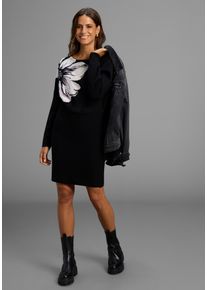 Strickkleid Laura Scott, Damen, Gr. 46, N-Gr, schwarz-wei&szlig; (schwarz, wei&szlig;), Strick, Obermaterial: 50% Viskose, 28% Polyester, 22% Polyamid, gebl&uuml;mt, l&auml;ssig geschnitten mini, Rundhals, Kleider Strickkleid, mit tollem Blumen-Strickmuster - NEUE KOLLEKTION