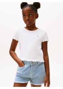 T-Shirt Tommy Hilfiger "ESSENTIAL RIB TOP SS", M&auml;dchen, Gr. 92, wei&szlig;, Rippware, Obermaterial: 95% Baumwolle, 5% Elasthan, unifarben, normal, Rundhals, Rollkante, Shirts T-Shirt, mit Logostickerei