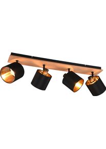REALITY LEUCHTEN Deckenstrahler "Tommy", braun (holzfarben), 4, H: 19,5cm, 1 Stk., Leuchten, 4er Spot Holzoptik schwenkbar Stoffschirm schwarz+gold, exkl 4xE14 28W, Deckenstrahler