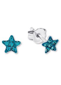 Paar Ohrstecker Amor "Stern", bunt (silberfarben, blau, blau), Ohrringe, M&auml;dchen, 6mm, Silber 925 (Sterlingsilber), Paar Ohrstecker, mit Kristallstein