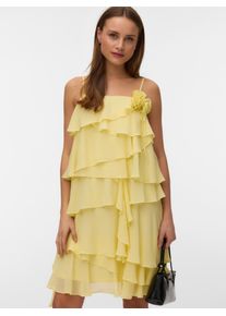 Tr&auml;gerkleid VERO MODA "VMADALYN SINGLET FLOUNCE DRESS EXP", Damen, Gr. XS, N-Gr, gelb (pale banana), Web, Obermaterial: 100% Polyester, unifarben, kurz, Kleider Tr&auml;gerkleid, Kunstfaser, mit Volants