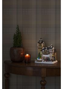 Weihnachtsfigur Konstsmide "Weihnachtsdeko", bunt, B:26,5cm H:31cm T:21cm, Dekofiguren, Weihnachtsfigur, LED Fiberoptikhaus m. Burgszene + rotierendem Weihnachtsbaum, m. Musik