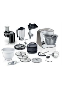 Bosch K&uuml;chenmaschine "Serie 4 MUM5XL74, integrierte Waage, Edelstahlsch&uuml;ssel, Mixer, Wei&szlig;", wei&szlig;, B:28cm H:28,2cm T:27,1cm, K&uuml;chenmaschinen, 7 Stufen, Fleischwolf, W&uuml;rfelschneider, zus&auml;tz. Kunststoffsch&uuml;ssel, K&uuml;chenmaschine
