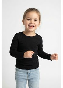 Langarmshirt happy girls, M&auml;dchen, Gr. 134, schwarz, Jersey, Obermaterial: 95% Baumwolle, 5% Elasthan, unifarben, figurbetont h&uuml;ftlang, Rundhals, abgesteppte Kante, Shirts Langarmshirt, in Basic-Form