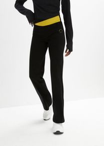 Sporthose bonprix, Damen, Gr. 56/58 (XXXL), N-Gr, schwarz (schwarz, zitronengelb), Jersey, Obermaterial: 95% Baumwolle, 5% Elasthan, unifarben, unifarben mit Farbeinsatz, slim fit lang, Hosen Sporthose, aus Baumwoll-Stretch, Bootcut, Slim fit, Kontrastdetail am Bund