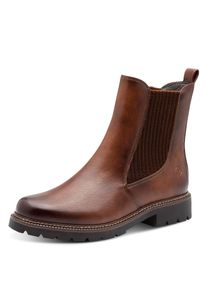 Chelseaboots Tamaris, Damen, Gr. 38, braun (cognac), Elastischer Einsatz, Lederimitat, unifarben, used, Schuhe Chelseaboots, Businessschuh, Schlupfschuh, Stiefelette mit Stretcheins&auml;tzen