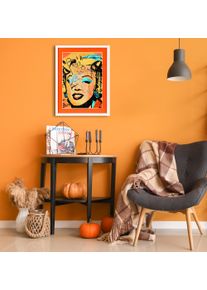 Bild mit Rahmen queence "Marilyn Monroe, orange", orange (farbe rahmen: wei&szlig;, farbe bild(er): orange), B:30cm H:40cm T:2cm, Acrylglas, Holz, Bilder, Bild mit Rahmen, Poster mit buntem Acrylglas Passepartout