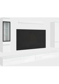 Wohnwand Home Affaire "Vera, Breite 300 cm", wei&szlig; matt, wei&szlig; hochglanz, B:300cm H:182cm T:33cm, FSC-zertifizierter Holzwerkstoff, Kastenm&ouml;bel-Sets, Wohnwand, Mit LED, Glasvitrine, grifflose Fronten