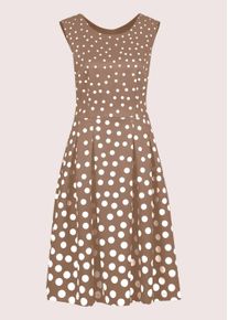 Madeleine Mode Sommerkleid MADELEINE "Kleid Kurzarm Tupfenkleid in Midil&auml;nge", Damen, Gr. 46, N-Gr, wei&szlig; (caramel, wollwei&szlig;), Obermaterial: 96% Polyester PES. 4% Elasthan EL., Modern, normal, Kleider Sommerkleid, V Ausschnitt im R&uuml;ckteil