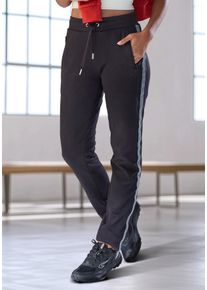 H.I.S. Jogginghose H.I.S, Damen, Gr. XS (32/34), N-Gr, schwarz, Interlock, Obermaterial: 100% Baumwolle, unifarben mit Farbeinsatz, bequem lang, Hosen Jogginghose, mit seitlichem Tapestreifen