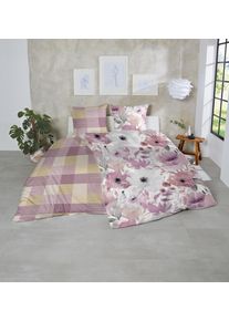 Bettw&auml;sche Primera "Feinbiber-Bettw&auml;sche", lila (lila, grau), B/L: 155cm x 220cm, 1 Stk., 1 Stk., Feinbiber, B/L: 80cm x 80cm, 2 Stk., Feinbiber, Obermaterial: 100% Baumwolle, Bettw&auml;sche, Bettw&auml;sche, samtweich und nat&uuml;rlich aus reiner Baumwolle