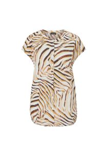 Kurzarmbluse GOLDNER "Bluse", Damen, Gr. 52, beige (beige, gemustert), Obermaterial: 100% Viskose CV., Sonstiges, Blusen Kurzarmbluse, Kn&ouml;pfe