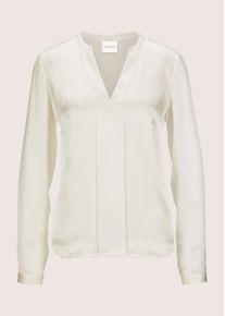 Madeleine Mode Langarmbluse MADELEINE "Bluse Satinbluse aus reiner Seide", Damen, Gr. 42, wei&szlig; (wollwei&szlig;), Obermaterial: 100% Seide silk., Modern, normal, V-Ausschnitt, Blusen Langarmbluse