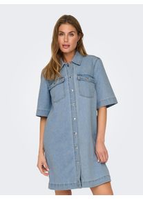 Jeanskleid Only "ONLBELLE S/S BUTTON DRESS DNM GUA NOOS", Damen, Gr. S, N-Gr, blau (light blau denim), Denim/Jeans, Obermaterial: 100% Baumwolle, unifarben, regular fit, Kleider Jeanskleid