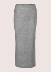 Madeleine Mode Midirock MADELEINE "Strickrock Eleganter Melange-Rock mit Zopfmuster", Damen, Gr. 44, grau (graphit, melange), Obermaterial: 59% Polyacryl PAN. 34% Viskose CV. 7% Elasthan EL., Modern, figurbetont, R&ouml;cke Midirock, Zopfmuster