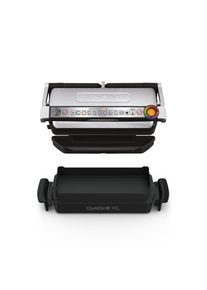 Kontaktgrill Tefal "OptiGrill+ XL inkl. Backschale, manueller Modus mit 4 Temperaturen", schwarz (edelstahlfarben, schwarz), B:44cm H:17,5cm T:36,5cm, Kontaktgrill_Standgrill_Tischgrill_Teppanyakigrill, Kontaktgrill, 9 automatische Kochprogramme, sp&uuml;lmaschinengeeignete Platten, GC724D, Topseller