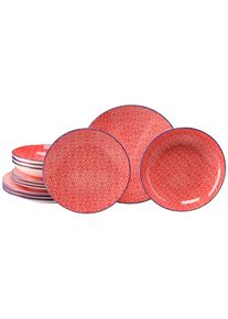 Teller-Set Creatable "Mediterran, Teller Set 12-tlg.", rot, 12, Steinzeug, Geschirr-Sets, Teller-Set, Mediterraner Flair, Traditionell keramische Motive