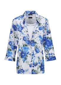 Klassische Bluse GOLDNER "Hemdbluse mit Spitzenshirt", Damen, Gr. 48, blau (blau, wei&szlig;, gebl&uuml;mt), Obermaterial: 100% Polyester PES., gerade, Blusen Klassische Bluse, Spitzeneinsatz