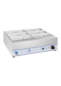 ROYAL CATERING Bain-Marie - 2000 W - 6 x 1/3 GN kont&eacute;ner - leeresztő szeleppel RCBM-6W-2000