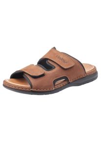 Pantolette Rieker, Herren, Gr. 40, braun, Leder, Textil, kontrastfarbene Details, Schuhe Pantolette, Hausschuh, Sommerschuh, Urlaubschuh mit dezentem Logoschriftzug