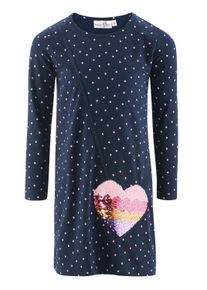 Jerseykleid happy girls, M&auml;dchen, Gr. 98, N-Gr, Langarm, Jersey, blau (navy), Jersey, Obermaterial: 95% Baumwolle, 5% Elasthan, gemustert, knielang, Rundhals, Kleider Jerseykleid, mit Pailletten Applikation