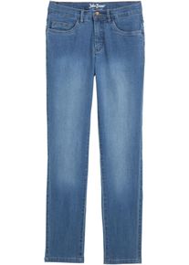 Straight-Jeans bonprix, Damen, Gr. 52, K-Gr, blau denim (l&auml;nge: kurz), Denim/Jeans, Obermaterial: 82% Baumwolle, 17% Polyester, 1% Elasthan, regular fit, Jeans Straight-Jeans, Regular Fit, Komfort-Stretch-Material, leichte Stoffqualit&auml;t