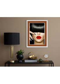 Bild mit Rahmen queence "Frau mit Pony", braun (farbe rahmen: wei&szlig;, farbe bild(er): braun), B:30cm H:40cm T:2cm, Acrylglas, Holz, Bilder, Bild mit Rahmen, Poster mit buntem Acrylglas Passepartout