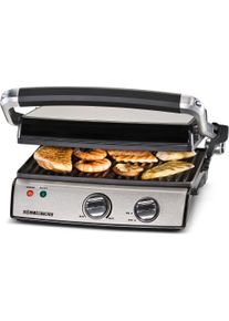 Kontaktgrill Rommelsbacher "KG 2020", grau (edelstahl), B:32,5cm H:14,5cm T:34,5cm, Kontaktgrill_Standgrill_Tischgrill_Teppanyakigrill, Kontaktgrill