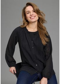 Shirtbluse Laura Scott, Damen, Gr. 40, schwarz, Spitze, Obermaterial: 100% Baumwolle, unifarben, gekr&auml;uselter Ausschnitt, R&uuml;schen mit innenliegendem Gummizug, Blusen Shirtbluse, in H&auml;keloptik, aus Baumwolle