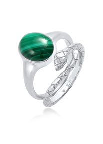Ring-Set Elli Premium "Ring Siegelring Malachit Schlange 2er Set 925 Silber" Gr. 52, silber, Fingerringe, Damen, 52,mit Stein, Silber 925 (Sterlingsilber), 9mm, Ring-Set