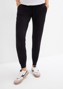 Umstandshose bonprix, Damen, Gr. 36/38 (S), N-Gr, schwarz, Jersey, Obermaterial: 95% Viskose, 5% Elasthan, unifarben, loose fit lang, Hosen Umstandshose, aus Viskose, mit breitem Umschlagbund, elastischer Saum
