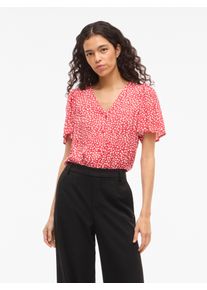 Hemdbluse Vila "VIGRACE V-NECK S/S SHIRT - NOOS", Damen, Gr. 36, rot (hibiscus aop:dot sandshell), Obermaterial: 100% Viskose, bedruckt, regular fit normal, Blusen Hemdbluse