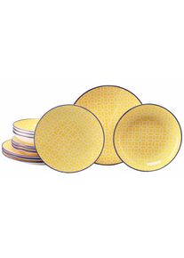 Teller-Set Creatable "Mediterran, Teller Set 12-tlg.", curry, 12, Steinzeug, Geschirr-Sets, Teller-Set, Mediterraner Flair, Traditionell keramische Motive