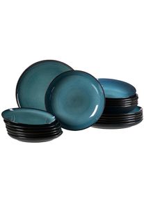 Ritzenhoff & Breker Tafelservice RITZENHOFF & BREKER "Bali", blau, 18 Stk., Steinzeug, Geschirr-Sets, Tafelservice, Teller Set, Porzellan, skandinavisch-schlichter Touch, &Oslash; 21,5 cm