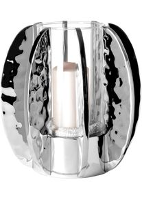 Windlicht Fink "GLAMOUR", silber (silberfarben), H:31cm &Oslash;:31cm, Edelstahl, Glas, Kerzenhalter, Windlicht, Kerzenhalter mit Glas, vernickelt, mit geh&auml;mmerter Oberfl&auml;che
