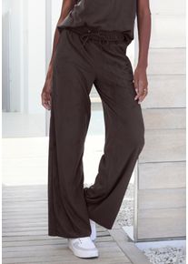 Schlupfhose French Connection, Damen, Gr. 48/50, N-Gr, dunkelbraun, Samt, Obermaterial: 92% Polyester, 8% Elasthan, unifarben, bequem lang, Hosen Schlupfhose, aus Veloursleder-Imitat mit seitlichen Taschen, Loungewear