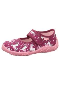 Hausschuh Superfit "BONNY, WMS: mittel", M&auml;dchen, Gr. 34, rot (bordeaux einhorn), Textil, Glitzer, Schuhe Hausschuh, Kindergartenschuh mit Einhorn-Motiv, Gr&ouml;&szlig;enschablone zum Download