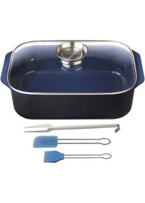 Br&auml;ter GSW "Ceramica kobatblau", schwarz, B:26cm H:11cm L:40cm, T&ouml;pfe, Br&auml;ter, Induktion, Gratis 1x Fleischgabel + 1x Backpinsel-Set, 2tlg