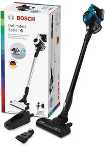 Bosch Akku-Stielstaubsauger "Unlimited 6 BKS6111P, Hygiene-Filter, 10 Jahre Motorgarantie, leicht", blau (laguna blau, schwarz), B:20cm H:122cm T:26,5cm, Akkusauger, Akku wechselbar, alle Bodenarten, hohe Saugkraft, lange Laufzeit, blau, Akku-Stielstaubsauger