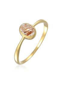 Silberring Elli Premium "Ring Solit&auml;r Rutilquarz Edelstein Oval 375er Gelbgold" Gr. 54, gold, Fingerringe, Damen, 54, Gelbgold 375, Silberring