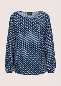Madeleine Mode Schlupfbluse MADELEINE "Blusenshirt Viskosebluse mit grafischem Muster", Damen, Gr. 46, blau (blau, schwarz, gemustert), Obermaterial: 100% Viskose CV., Modern, figurumspielend, Blusen Schlupfbluse, Zickzack-Muster