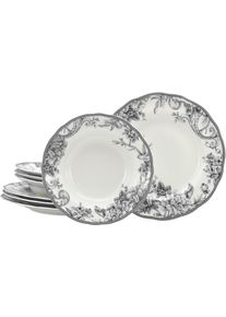 Tafelservice Creatable "Adelaide, Service 8-tlg.", grau, 8, Porzellan, Geschirr-Sets, Tafelservice, Teller Set, Nostalgischer Vintage Dekor, Elegante Form